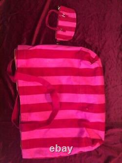 Victoria's Secret Pink & Red Stripe Canvas Tote/Beach/Shoulder Bag NWOT