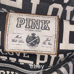 Victoria's Secret Pink-large Black White Love Graffiti Rolling Duffle Suitcase