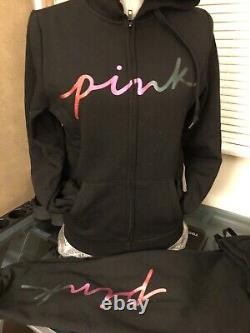 Victoria secret pink Large Rainbow Bling Sweat & Hoodie Set NEW S