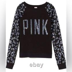 Victorias Secret PINK LEOPARD Sequins BLING LIMITED ED Crew Sweatshirt RARE S