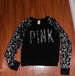 Victorias Secret PINK LEOPARD Sequins BLING LIMITED ED Crew Sweatshirt RARE S