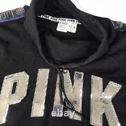 Victorias Secret PINK XL Cowl Neck Bling Pullover Sweatshirt Rainbow Sleeve