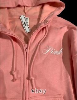 Victorias Secret Pink Full Zip Hoodie Shorts & Tee Shirt 3pc LXL CoralPeach NWT