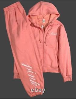 Victorias Secret Pink Full Zip Hoodie Shorts & Tee Shirt 3pc LXL CoralPeach NWT