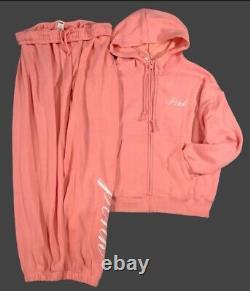 Victorias Secret Pink Full Zip Hoodie Shorts & Tee Shirt 3pc LXL CoralPeach NWT