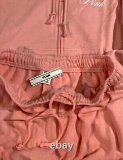 Victorias Secret Pink Full Zip Hoodie Shorts & Tee Shirt 3pc LXL CoralPeach NWT