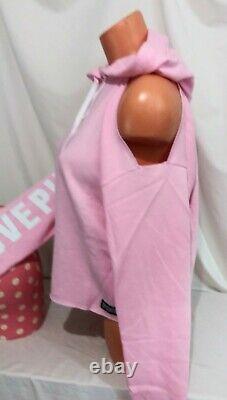 Victorias Secret Pink GRAPHIC Pullover HOODIE Cold Shoulder NWT L