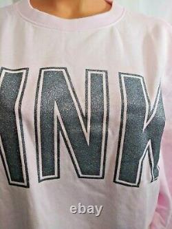 Victorias Secret Pink GRAPHIC SHIMMER BLING Slouchy Campus Crew Sweatshirt NWT S