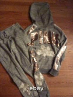 Victorias Secret Pink Pink Bling Bling Floral Hoodie Pant Set Or Separates Nwt