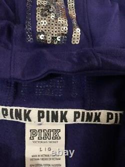 Victorias Secret Pink Purple SEQUINS Logo Bling Logo Hoodie NEW L