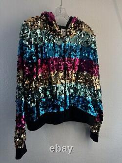 Victorias Secret Pink Rainbow Sequin Bling Hoodie Fashion Show 2012 Jacket large