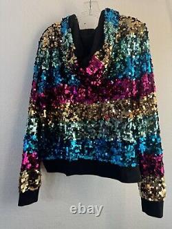 Victorias Secret Pink Rainbow Sequin Bling Hoodie Fashion Show 2012 Jacket large