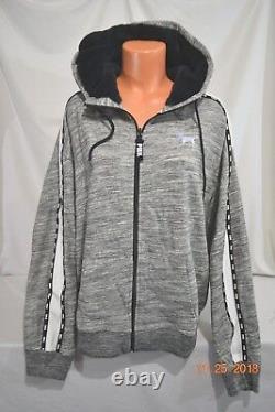 Victorias Secret Pink SEQUIN Bling FAUX FUR LINED HOOD SLOUCHY HOODIE NWT XL