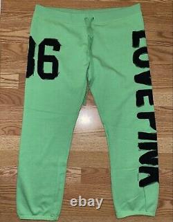 Vintage Victoria Secret PINK Neon Green Jogger Boyfriend Hoodie Outfit Set L