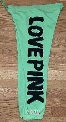 Vintage Victoria Secret PINK Neon Green Jogger Boyfriend Hoodie Outfit Set L